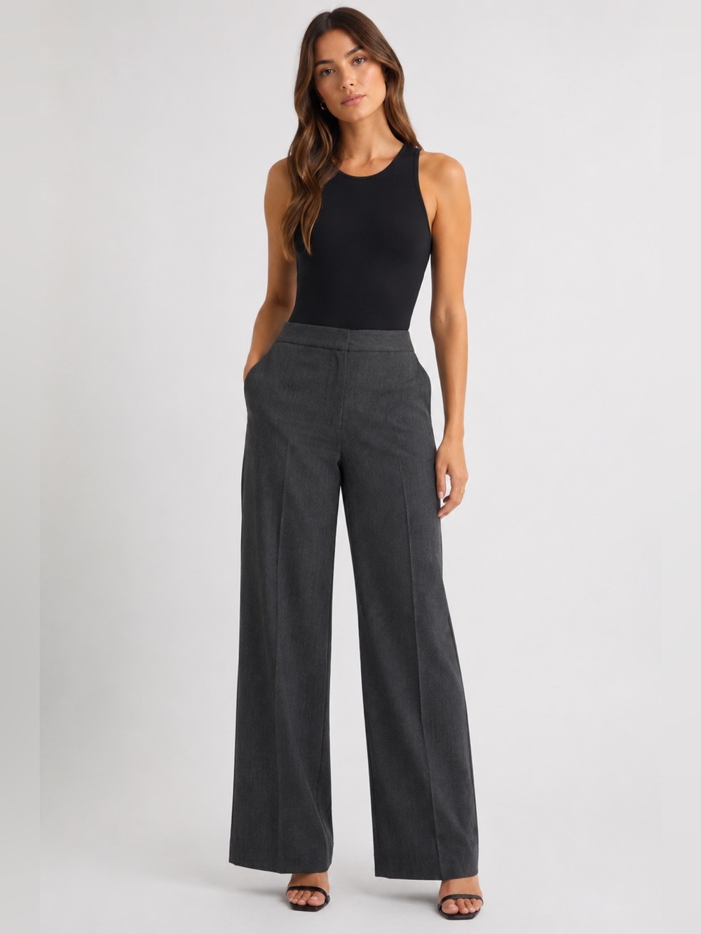 St. John Dress Pants Trousers Wide Leg Pinstripe Gray 743